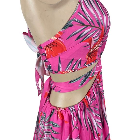 Shein Pink Floral Bikini Halter Maxi Cutout Dress 8/10 - Picture 4 of 8